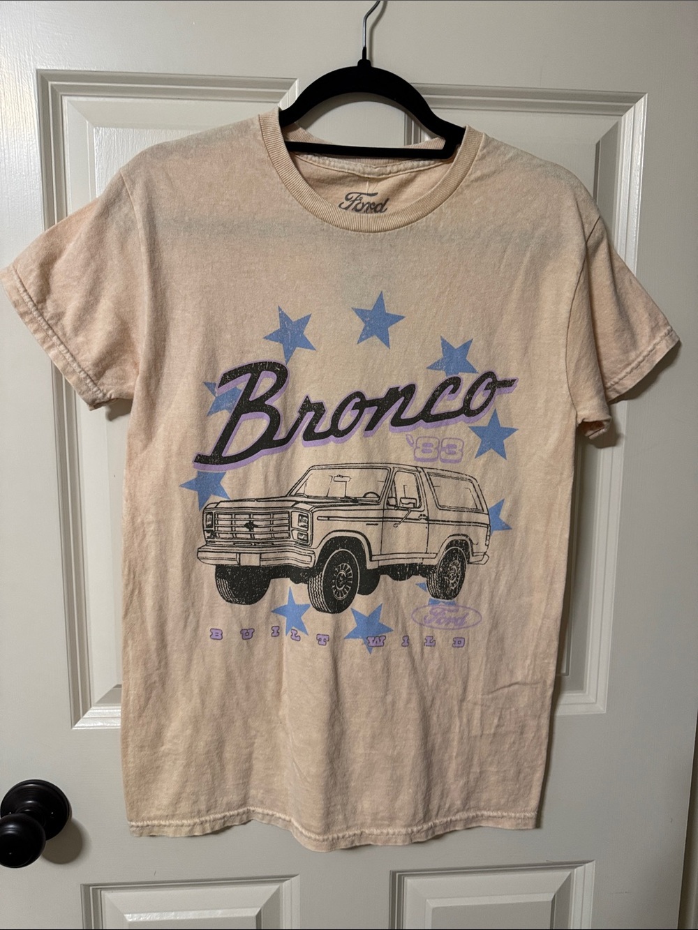 Ford Bronco Tee in Cream with Blue Stars